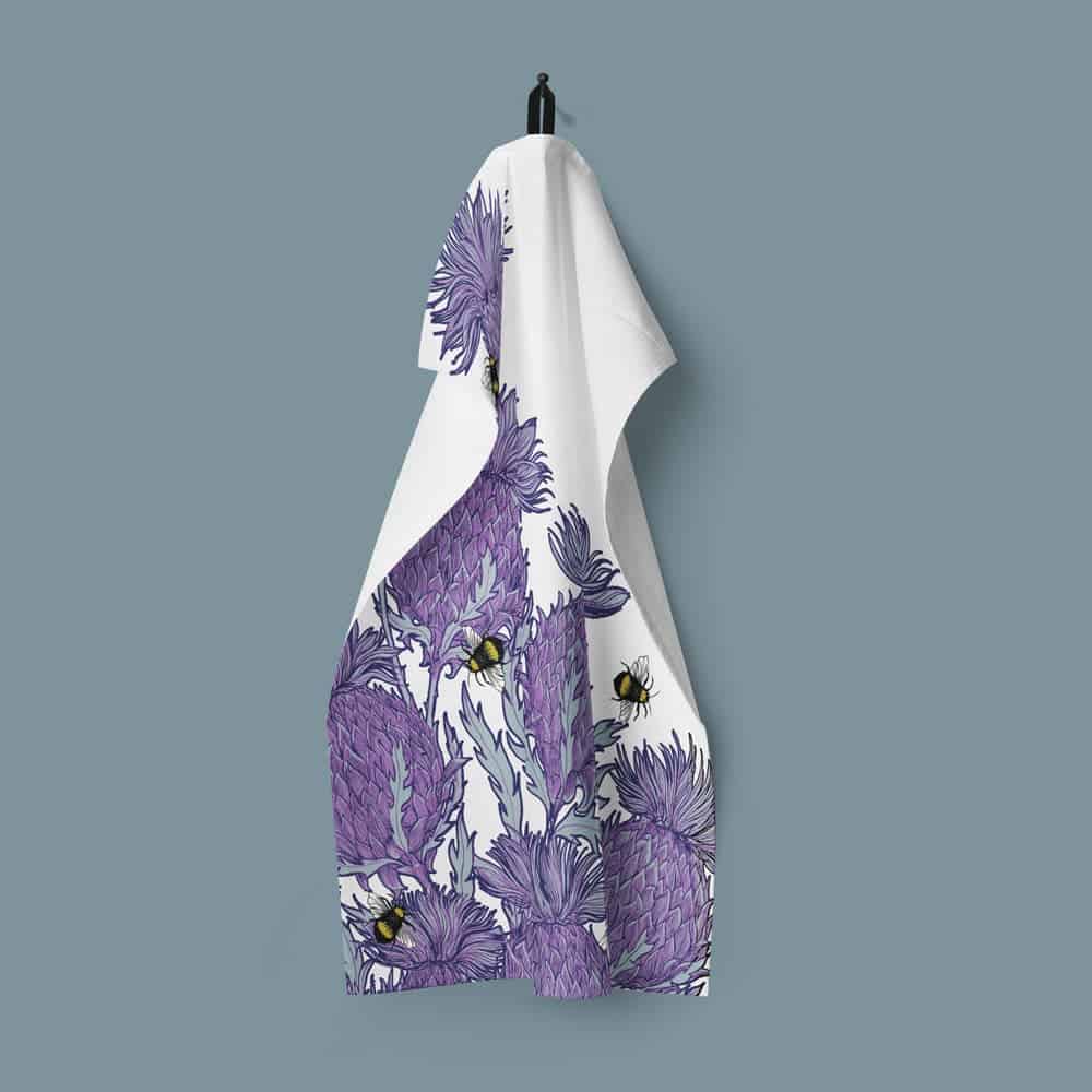 Flower of Scotland Thistle Tea Towel - white
