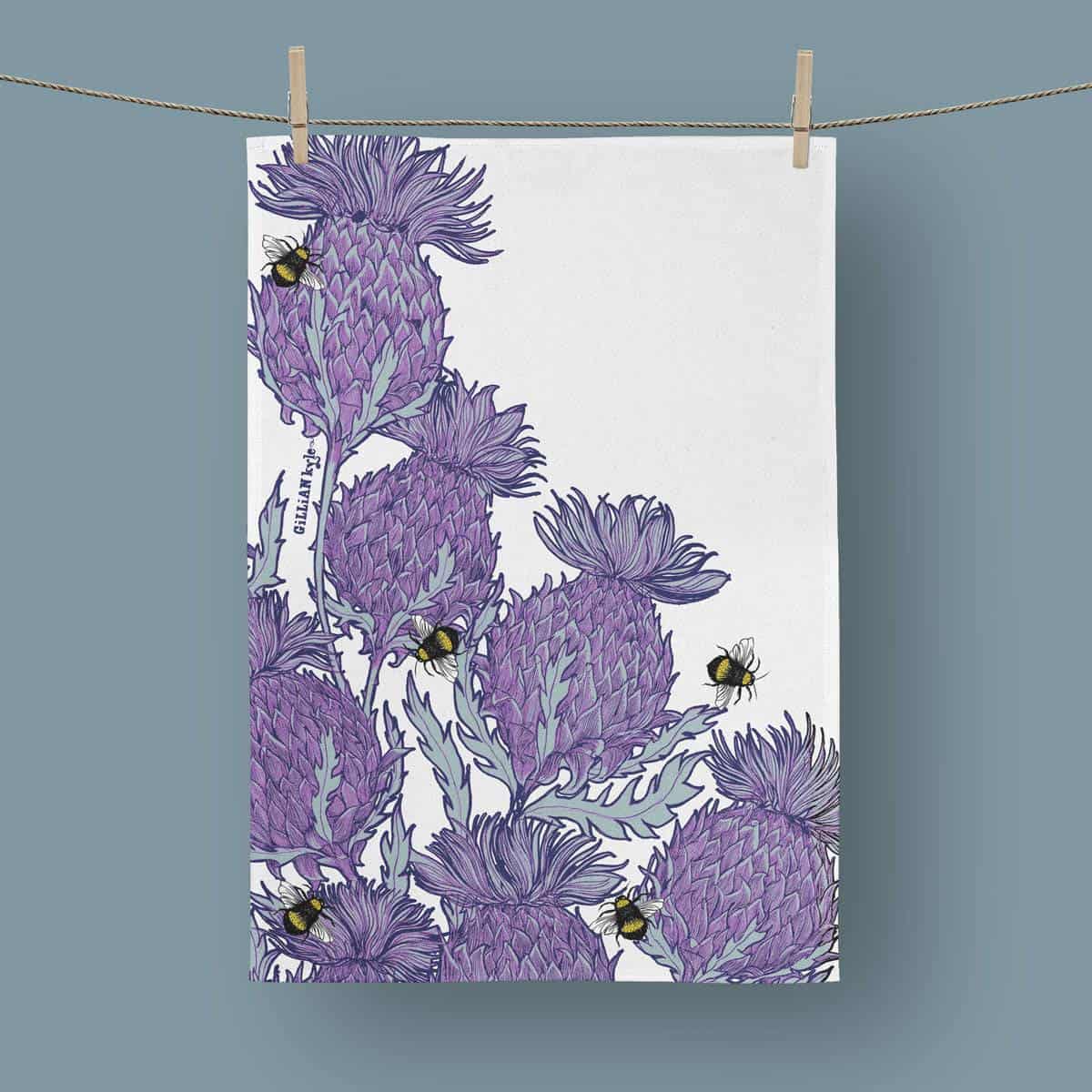 Flower of Scotland Thistle Tea Towel - white