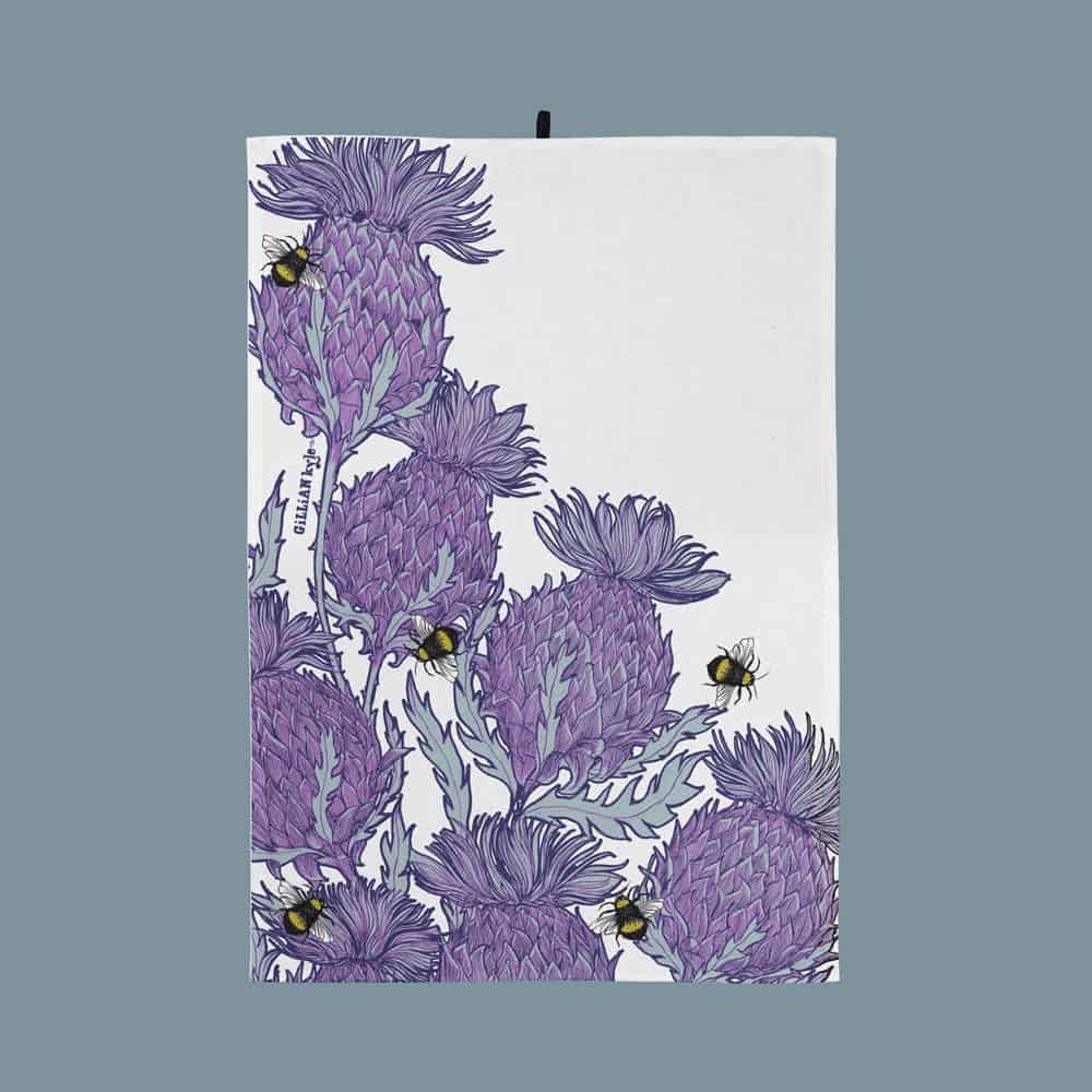 Flower of Scotland Thistle Tea Towel - white