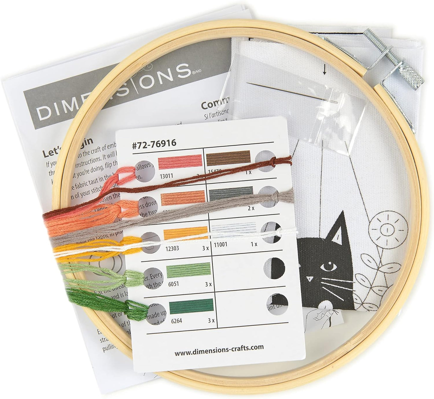 Dimensions Embroidery Kit CAT Floral Basket 15.2cm