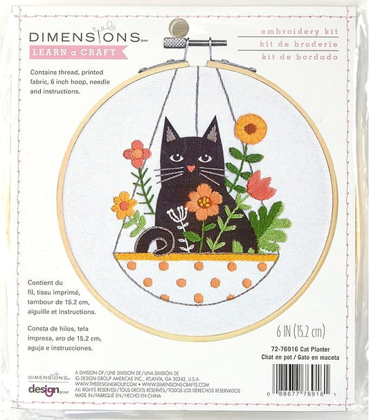 Dimensions Embroidery Kit CAT Floral Basket 15.2cm